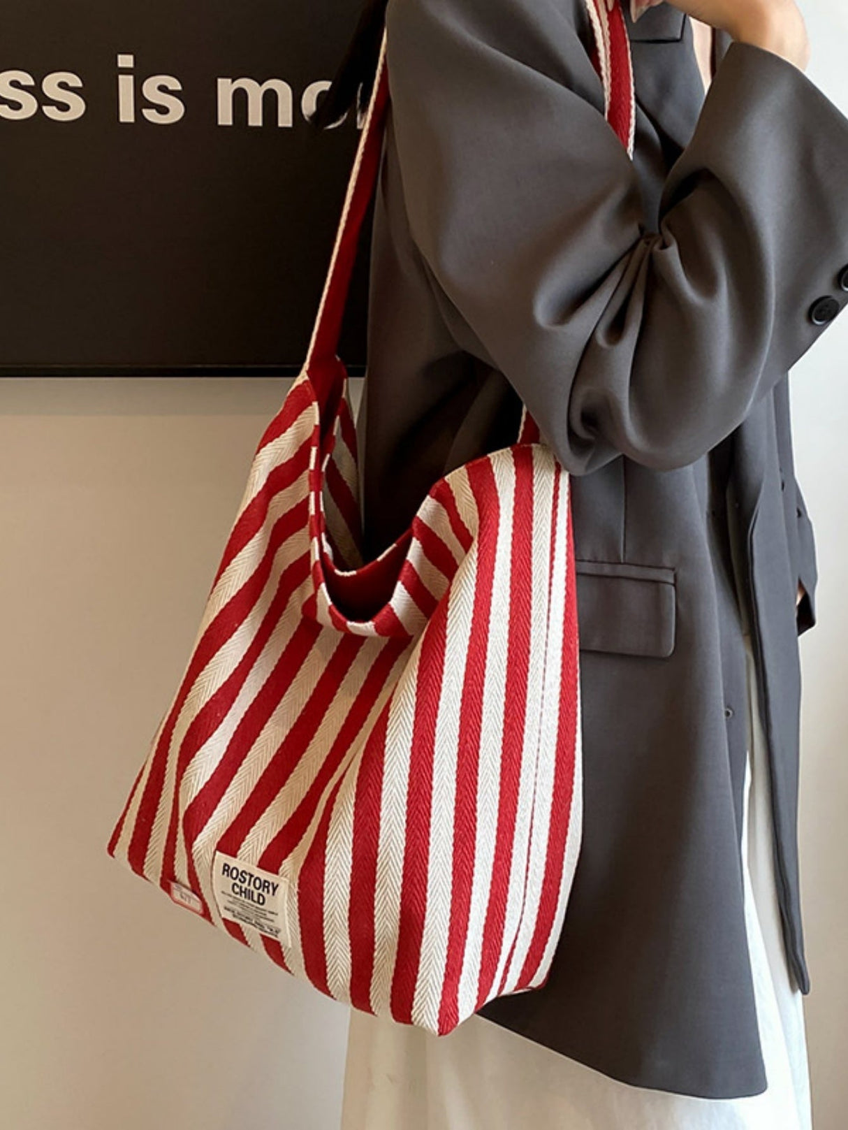 Striped Canvas Reversible Versatile Commuter Shoulder Bag