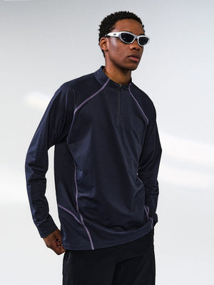 Liber Autumn Neutral wear Half zipper Solid Color T-shirts