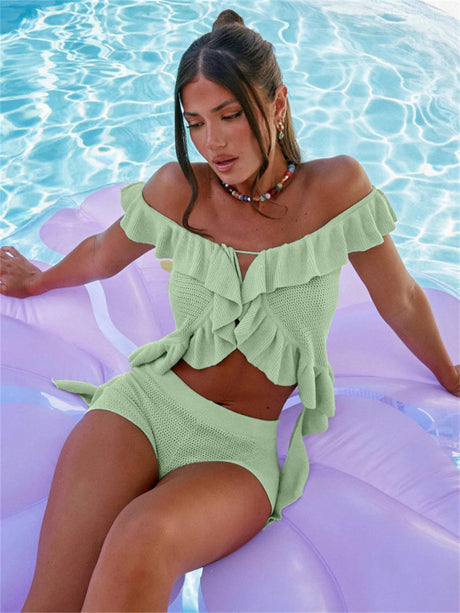 Liber Summer Women's Ruffle Solid Color 2-piece Sets
