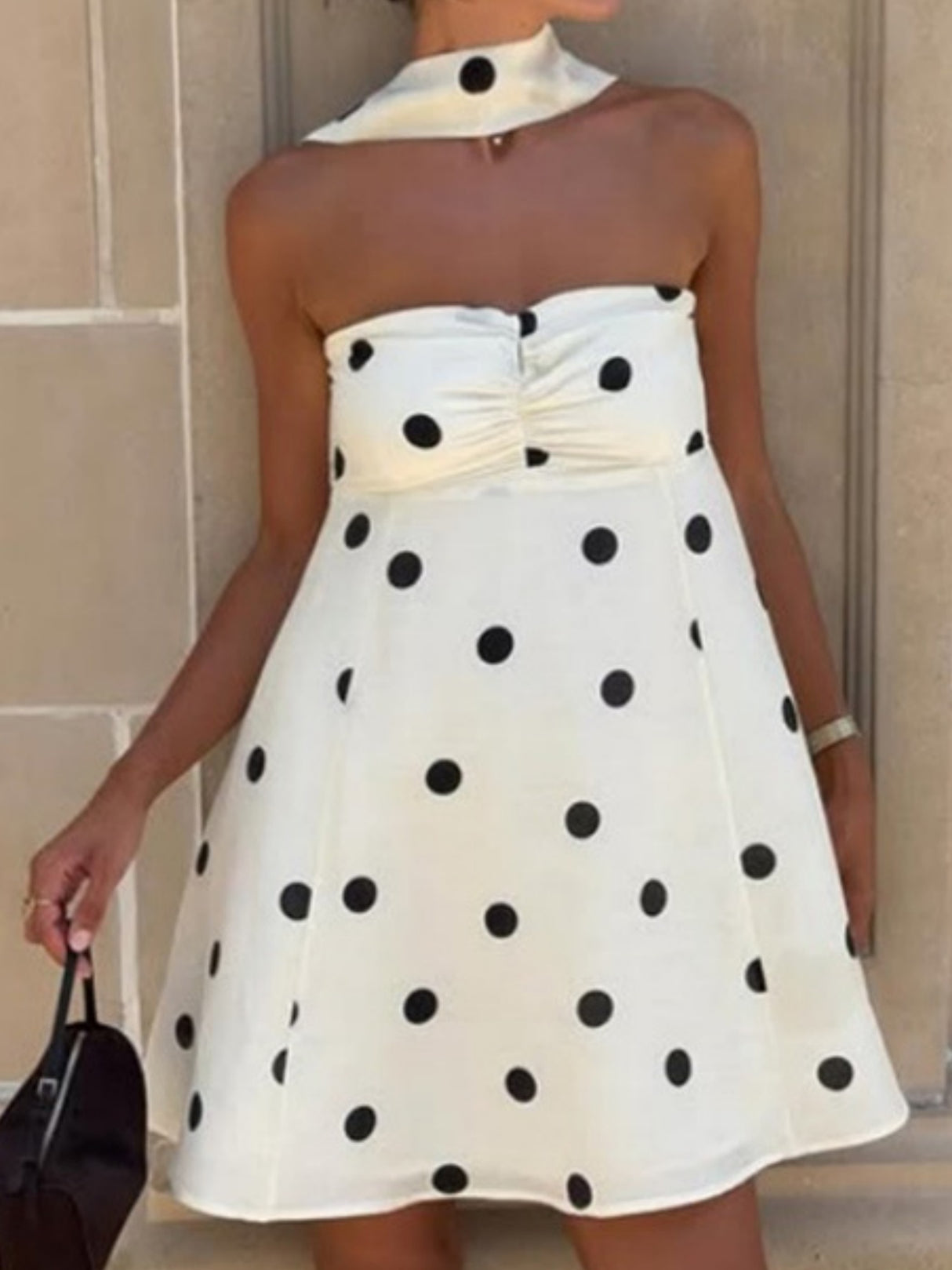 Polka Dots Wear A Scarf Strapless Mini&Short Dresses