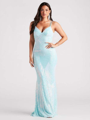Liber Autumn women's sequins V-neck Fishtail suspender long dress