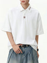 Color-blocked Applique Breathable Polo Shirt