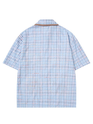 Cartoon Embroidery Plaid Loose-fit Shirts