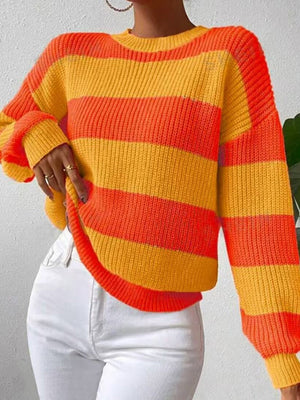 Streifen, kontrastierende Farben, überschnittene Schultern, lockere Pullover