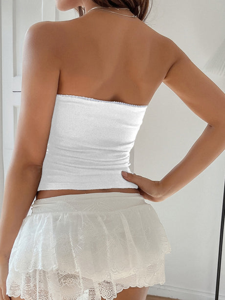 Lace Solid Color Strapless Top
