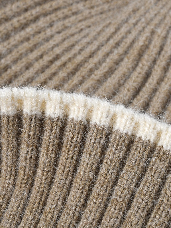 Color-Block Cuffed Beanie, Thick Knit Winter Hat, Warm Fleece-Lined, One Size