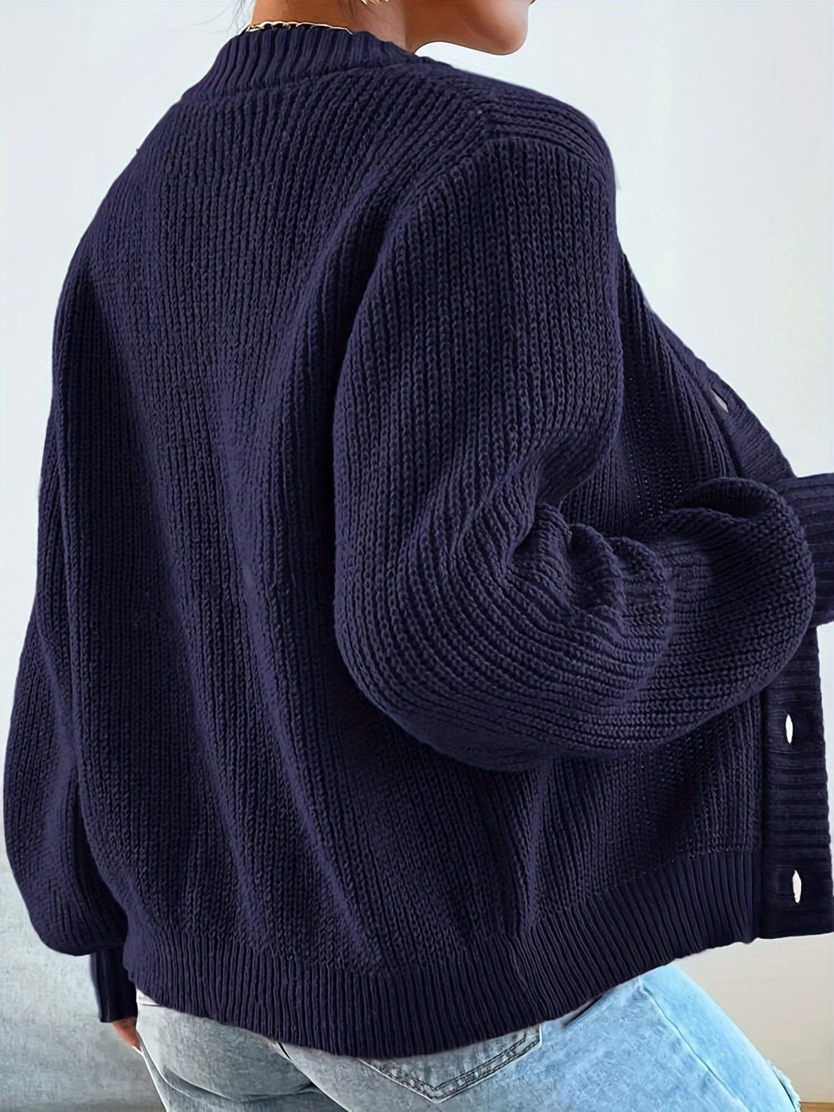 Vertical Thread V-neck Loose Fit Cardigans