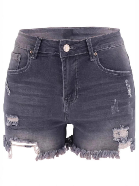 Hole Tassel High-waisted Stretch Washed Jeans