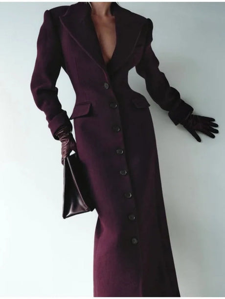Lapel Solid Color Single-Breasted Slim Fit Long Coats