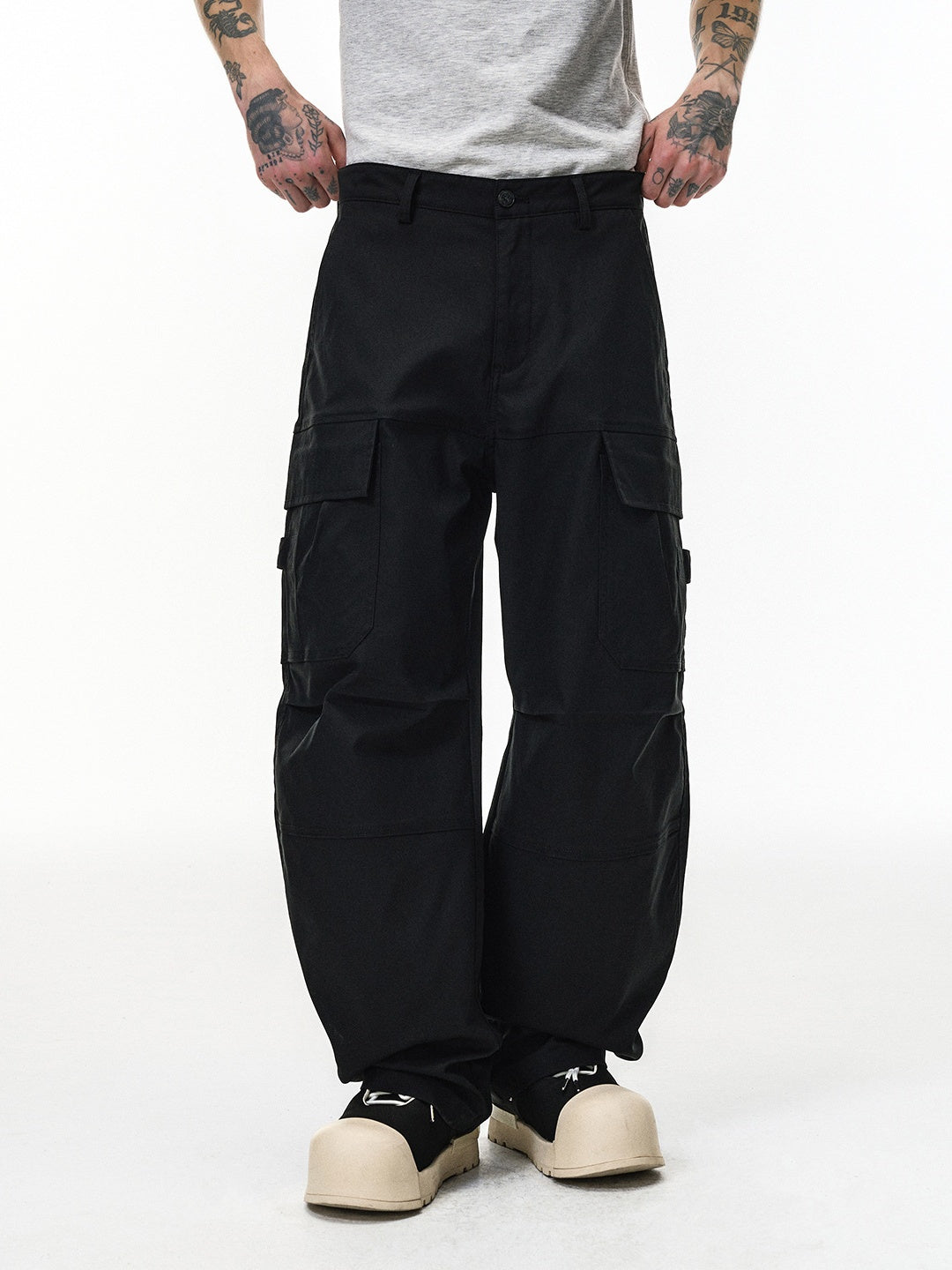 Liber Autumn Neutral wear Multiple pockets Solid Color Cargo Trousers