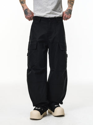 Liber Autumn Neutral wear Multiple pockets Solid Color Cargo Trousers