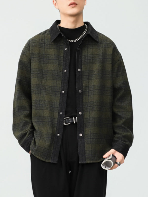 Plaid Loose-fit Wool Blend Shirts