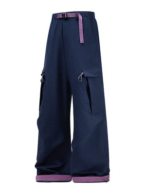 Color-blocked Patchwork Loose-fit Cargo Trousers