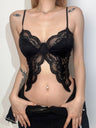 Lace See-through Butterfly V-neck Cutout Tank Tops&Camis