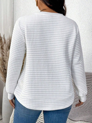 Waffle Round Neck Long Sleeve Sweatshirts&Hoodies