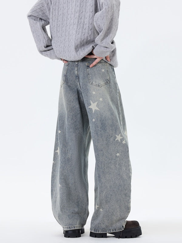 Washing Old Star Printed Wide-leg Machete Jeans
