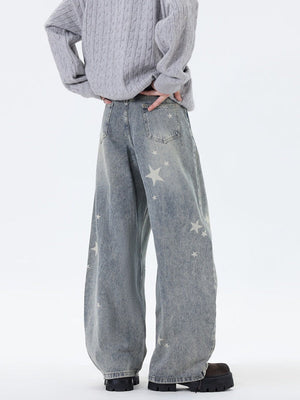 Washing Old Star Printed Wide-leg Machete Jeans