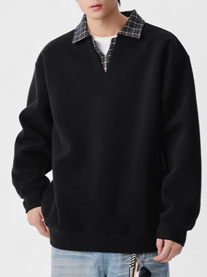 Retro Plaid Fake Two Pieces V-neck Polo Shirt