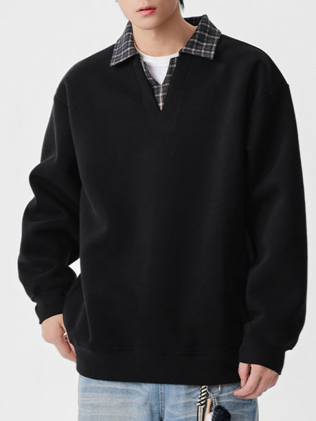 Retro Plaid Fake Two Pieces V-neck Polo Shirt