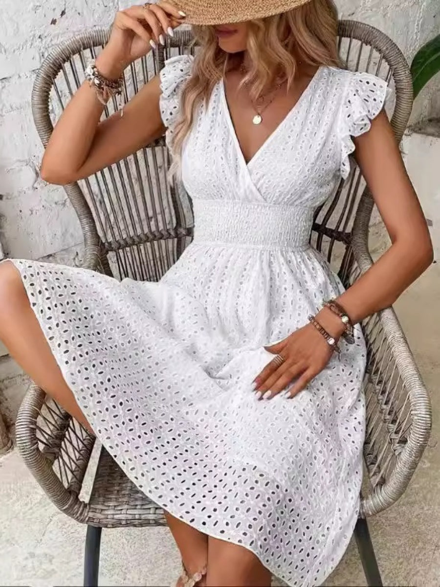 8 Colors Lace Flutter Sleeve Midi Dress