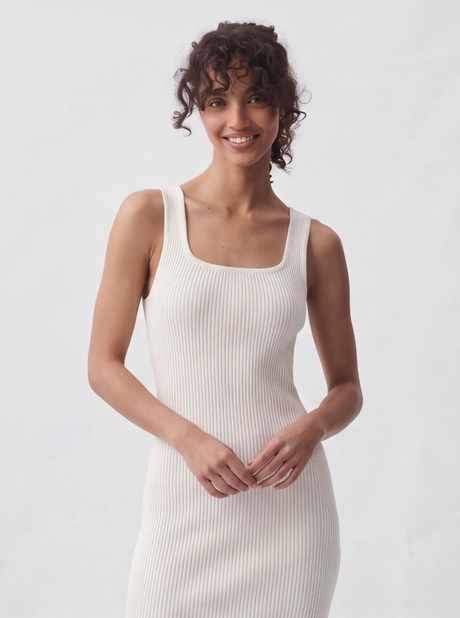 Off-shoulder Sleeveless U-neck Bodycon Ribbed Stripe Midi Dresses