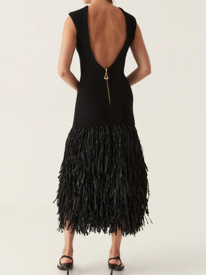 Robes maxi en tricot à pompons et patchwork de raphia uni