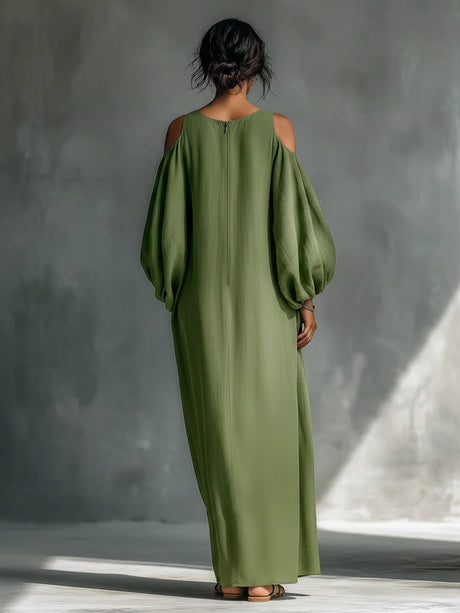 Long-sleeved, Off-shoulder, Mid-waisted Pullover Dress