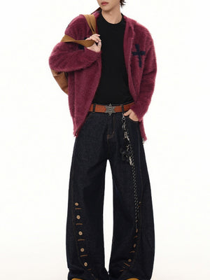 Retro Mohair Loose Zipper Hooded Cardigans