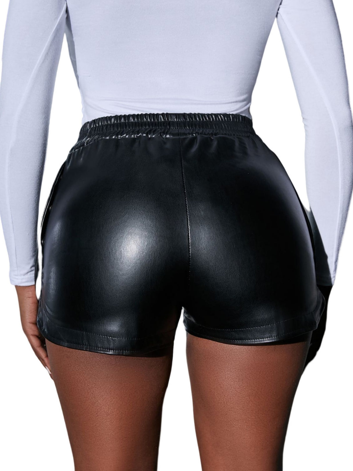 PU Leather Side Button Slit High-waisted Hip-hugging Sexy Shorts
