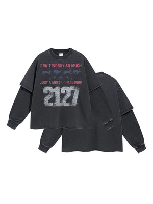 Digital Printing Washing And Aging Fake Two Pieces Yabi Long T-shirt