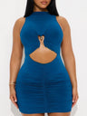 Hollow Out Heart-shaped Metal Decorations High Neck Bodycon Mini&Short Dresses