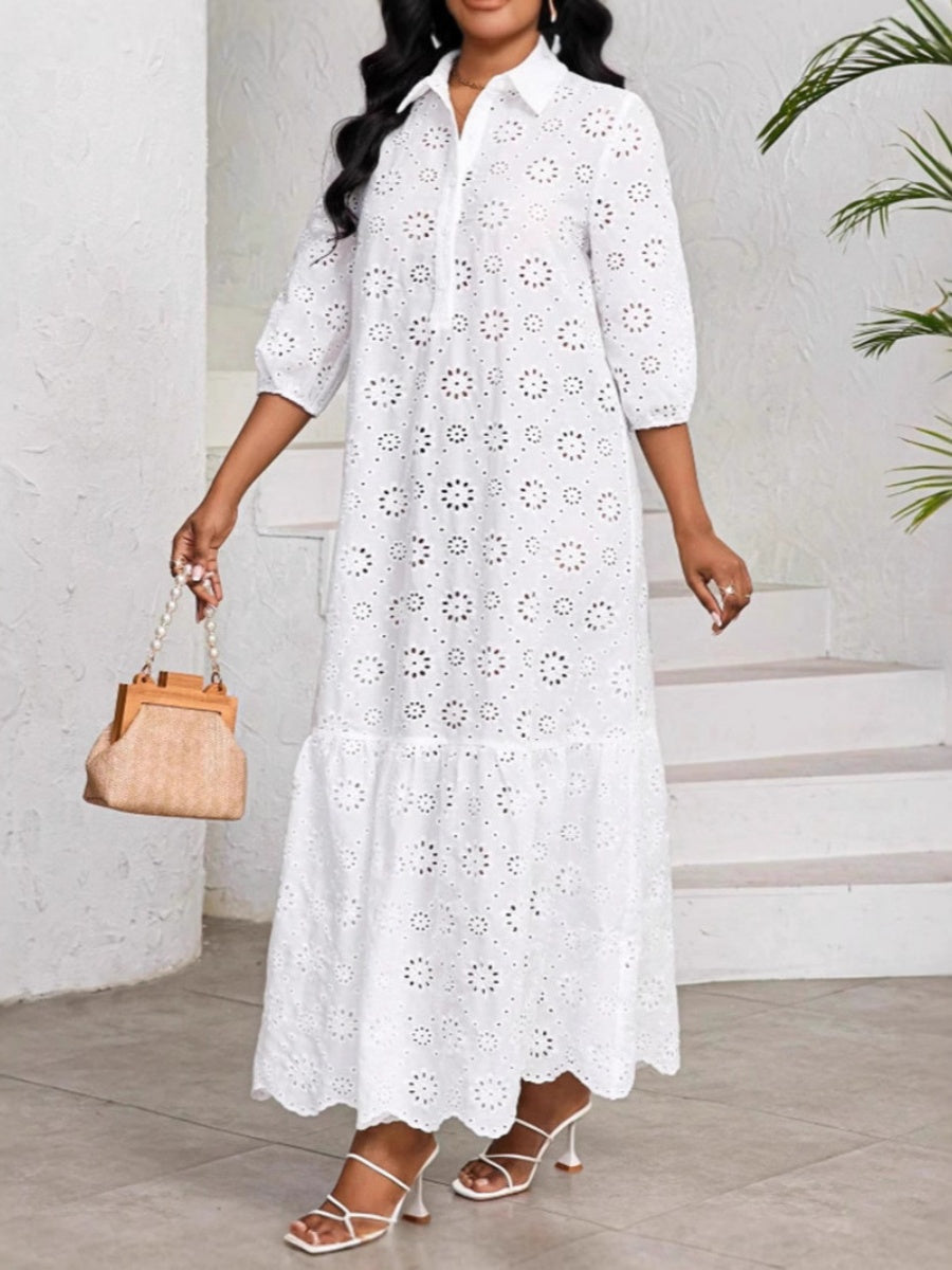 Loose-fit Trim Hollow Midi Dresses