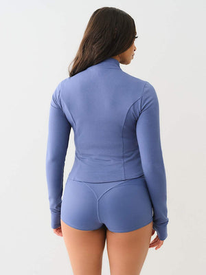 Printed Slim-fit Shorts Long-sleeved Zip-up Top 2-piece Sets