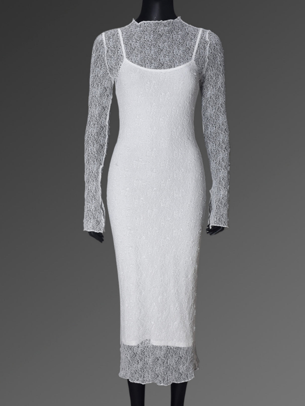 Lace See-through Two-piece Set Of Camisole Dress And Cover-up Maxi Dresses