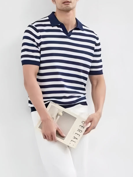Color Blocking Notch-Collar Knitting POLO Shirt
