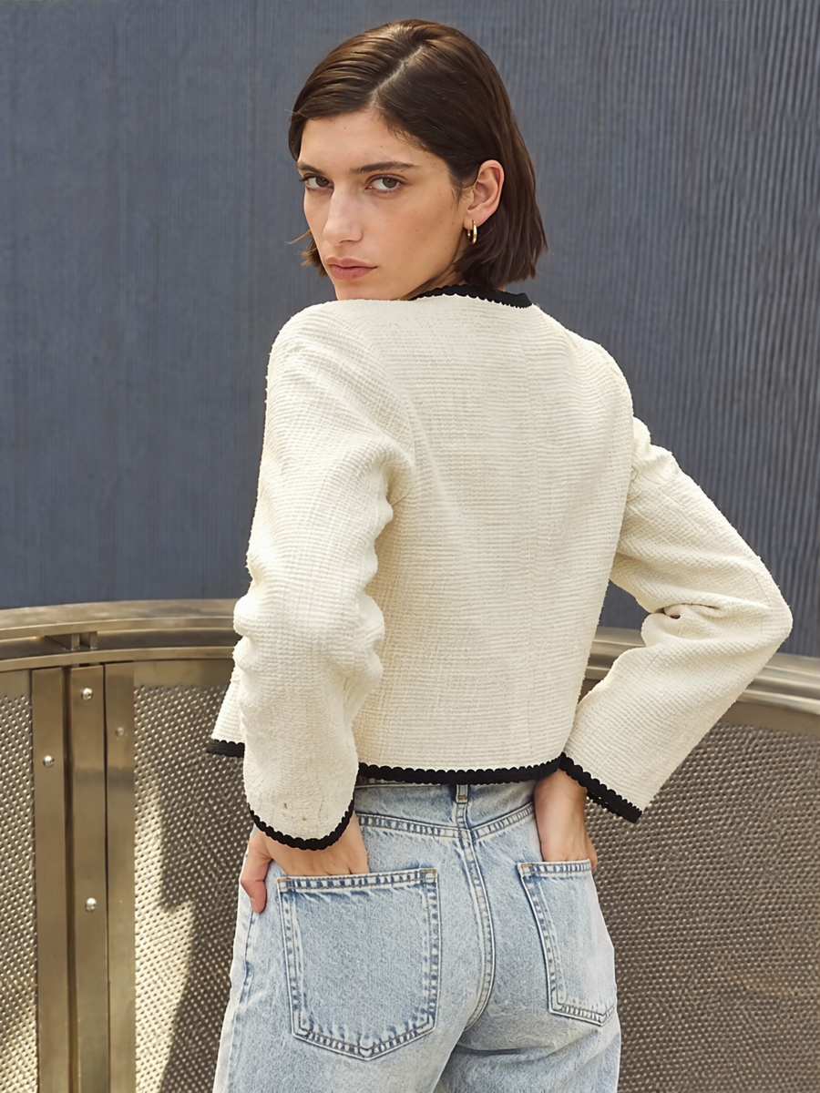 Color-blocked Long-sleeved Split Short Chanel-style Jacket Jackets