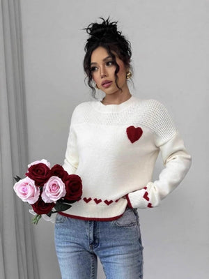 Heart pattern Crew Neck Sweaters