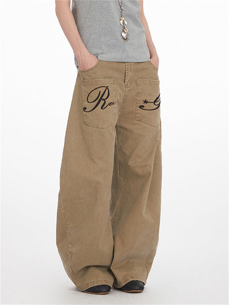 Liber Summer Women's Multiple pockets Letter Pants