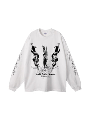 305G Dark Dagger Print Loose Long-sleeved T-shirt