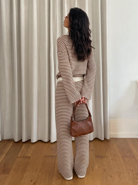 Loose-fitting Striped V-neck Drop-shoulder Autumn/winter Suit