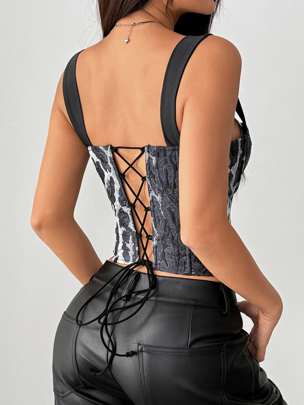 Leopard Print Color Blocking Jacquard Cotton Breast Lace-up Vest Fishbone Bra Tank Tops&Camis