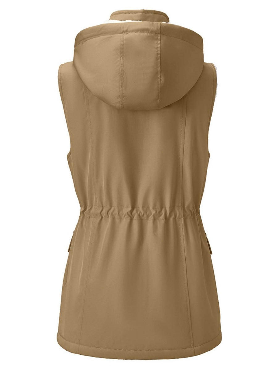 Vest-style Hooded Vests Imitation Lambskin Multi-pocket Sleeveless Workwear Jacket/windbreaker