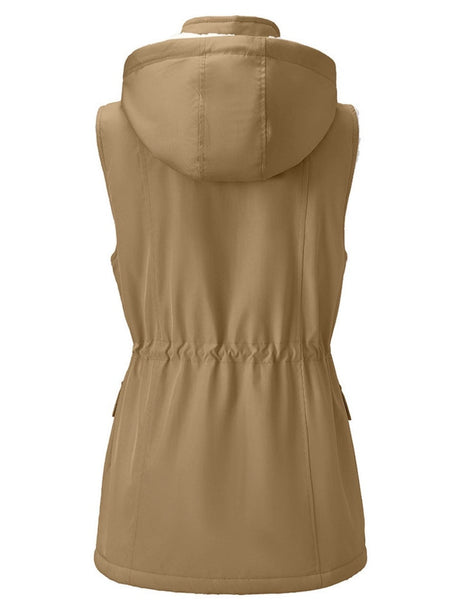 Vest-style Hooded Vests Imitation Lambskin Multi-pocket Sleeveless Workwear Jacket/windbreaker