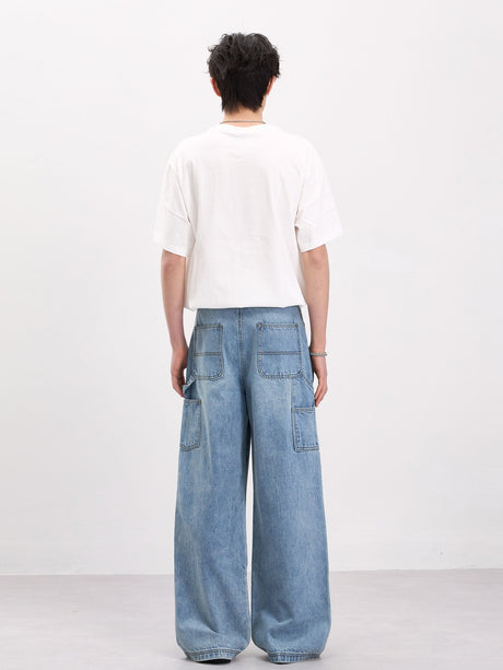 Slit Loose-fit Work Clothes Straight-fit Jeans