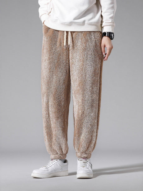 All-match Outdoor Solid Color Arctic Velvet Binding Of Feet Plush Casual Pants