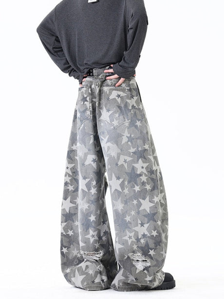Star Print Hole Machete Jeans