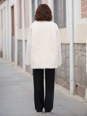 Liber Autumn women's white short fur pocket button Patchwork cotton jacket