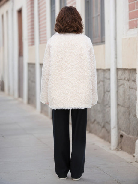 Liber Autumn women's white short fur pocket button Patchwork cotton jacket
