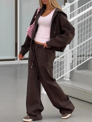 Simplicity Kapuzenpullover mit Reißverschluss und sportliche Freizeithose (2-teiliges Set)