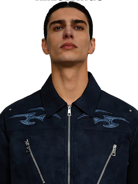 Pu Lightning Embroidery Water Proof Loose-fit Jackets